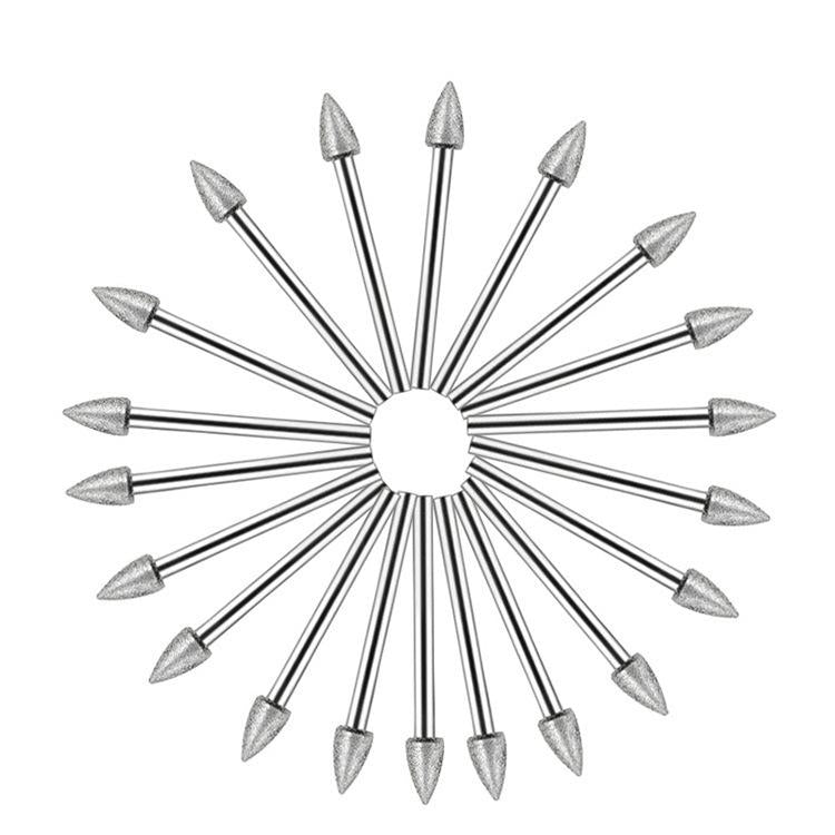 Diamond grinding head set with pointed tips, silver metal rods in a radial layout