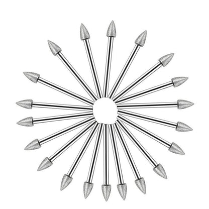 Diamond grinding head set with pointed tips, silver metal rods in a radial layout