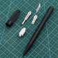 Carving knife set with black handle, metal blades, and protective caps