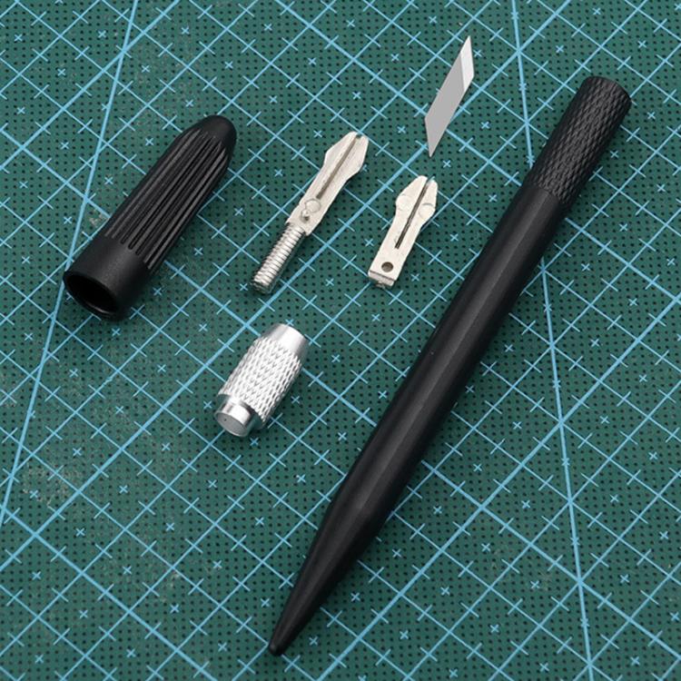 Carving knife set with black handle, metal blades, and protective caps