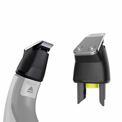 Trimmer blade head attachment, black and gray with metal comb teeth