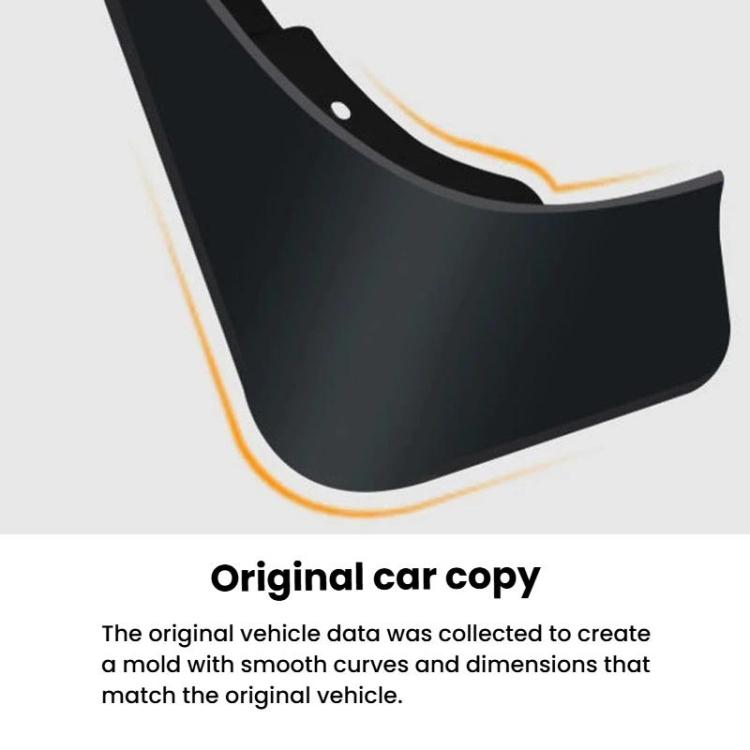 Black mud flap with orange trim edge and mounting hole