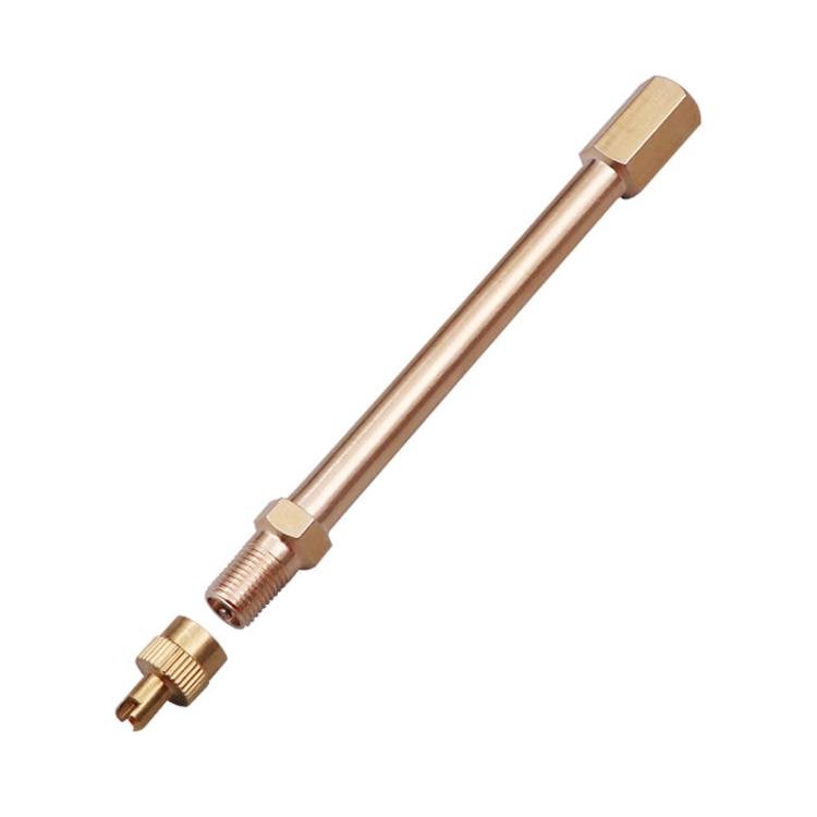 Pure copper valve extender for tubeless tires, metal inflation nozzle with cap