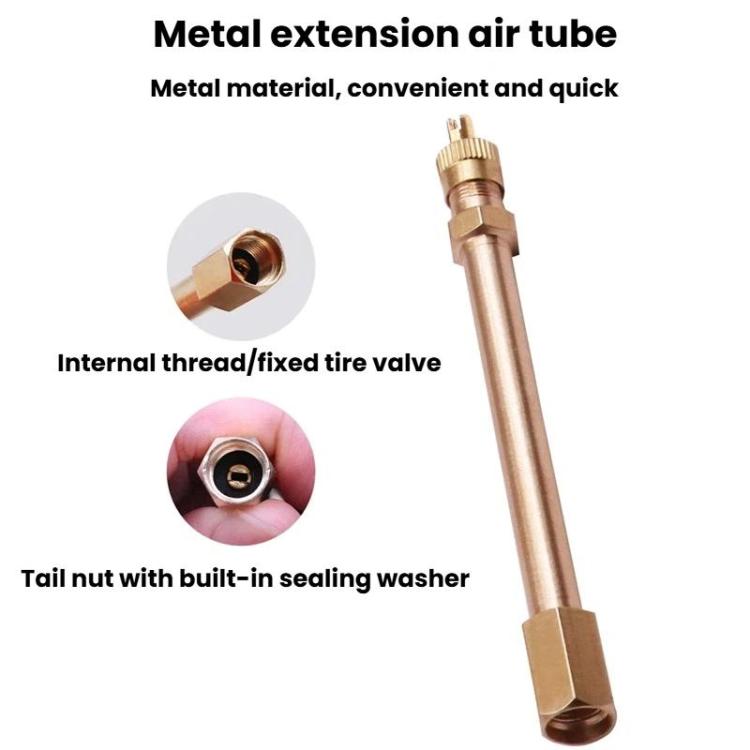Metal valve extender with built-in sealing washer, internal thread and fixed tire valve