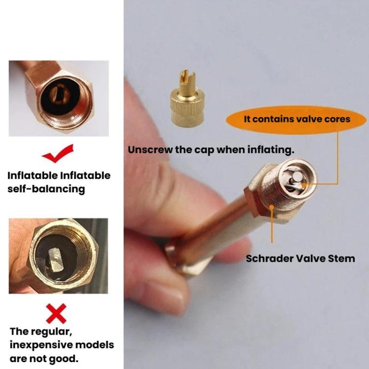 Valve extender for Schrader valve stems, shown attached and ready for inflation