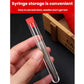 Large-hole sewing needle set stored in clear red-capped tube held in hand
