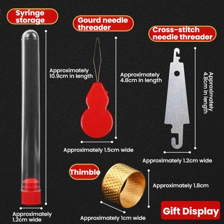 Sewing needle set kit with storage case, needle threader tools, and thimble