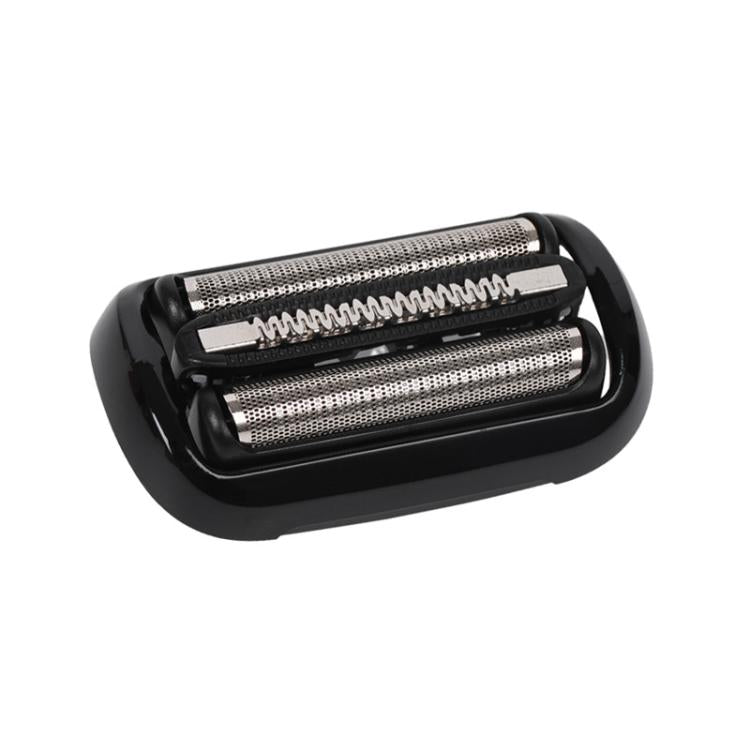 Replacement shaver head with two silver cutting foils in black housing