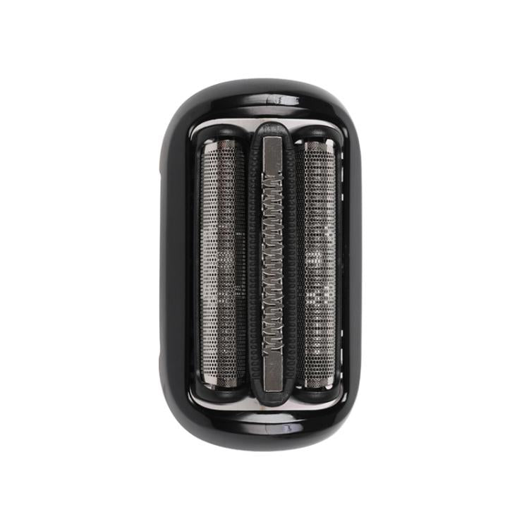 Replacement shaver head front view with two foil cylinders in black frame