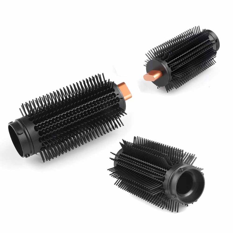 Volumizing round brush attachment with black bristles and copper collar