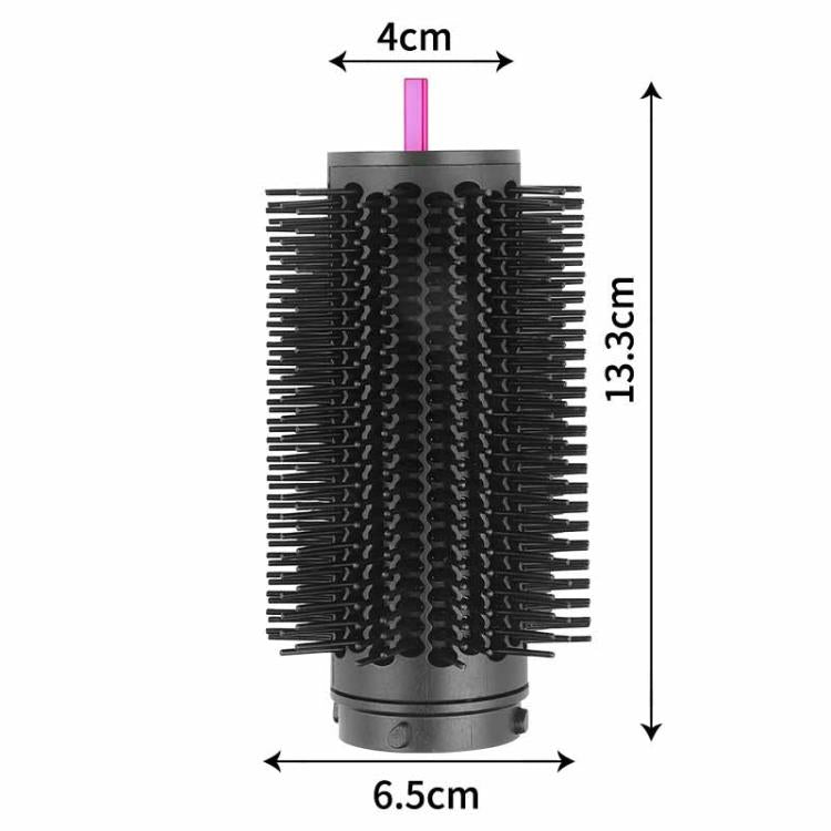 Black round brush attachment with dense black bristles and rose pink top