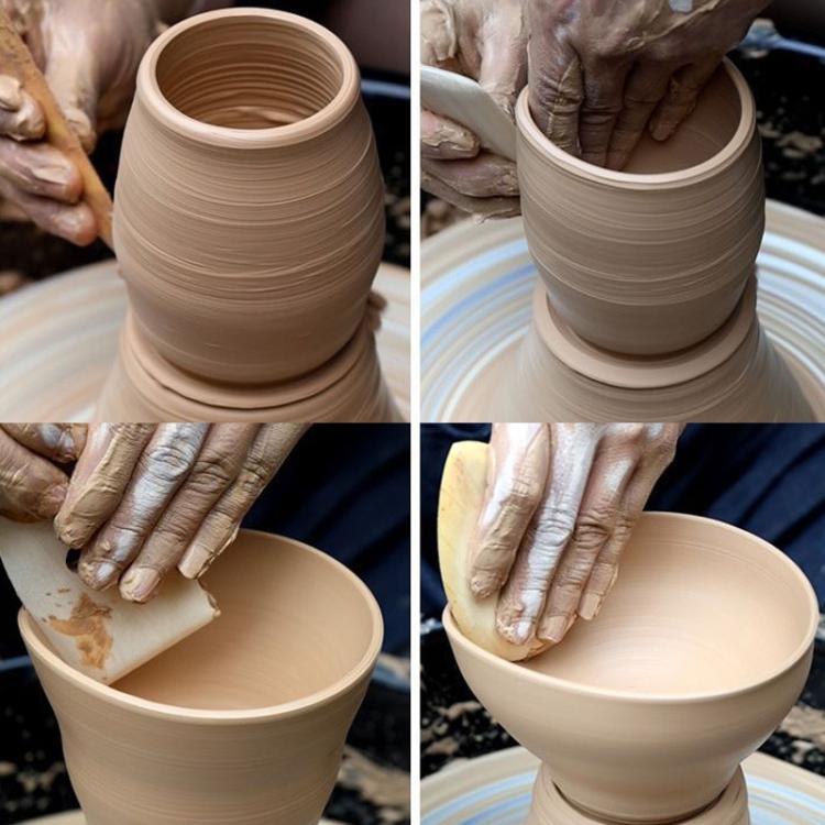 Hands shaping a clay vase on a pottery wheel, forming a smooth ceramic cup