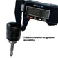 Black socket adapter with hex bit end, shown with measured thickness