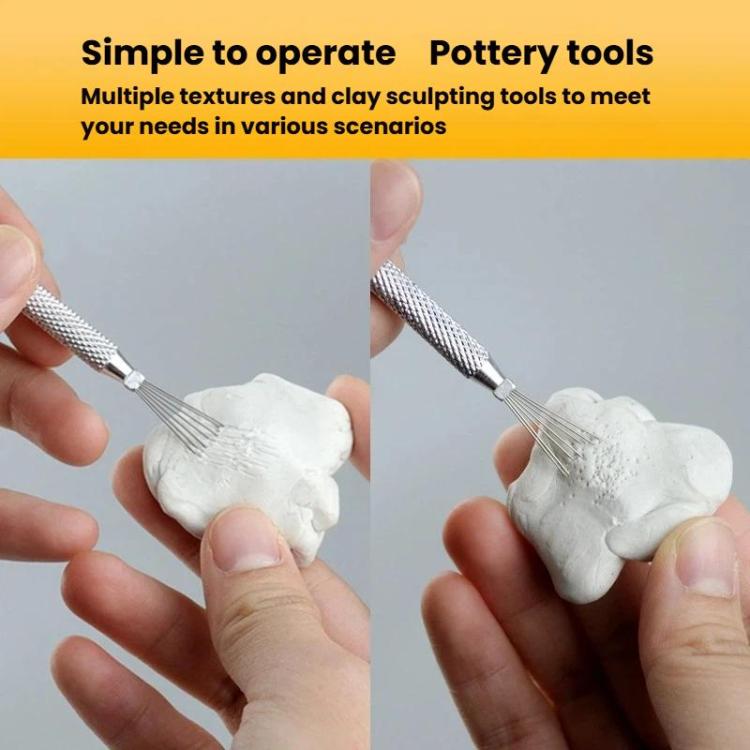 3-piece clay texture brush set for sculpting with stainless needles and plastic handles