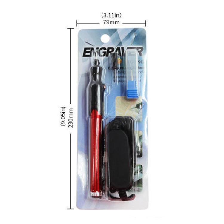 Engraving grinder pen kit in retail package with red and black tools and heads