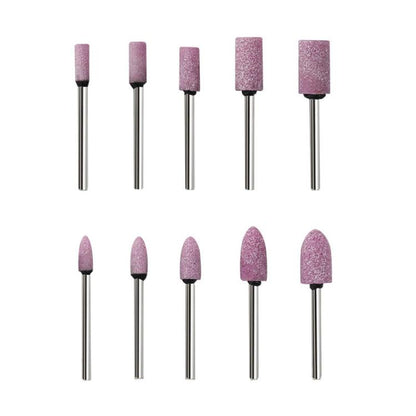 Set of 10 pink abrasive sanding/polishing heads on metal shanks