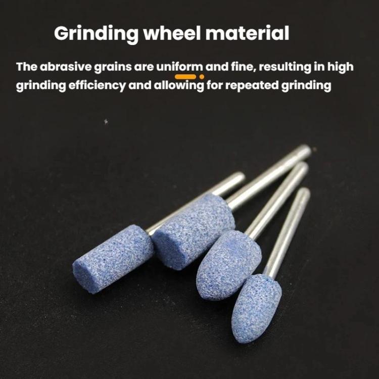 Blue abrasive grinding wheel heads on metal shanks, set of sanding/polishing tips