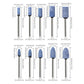 Sanding/polishing head sizes chart with abrasive wheels on metal shanks