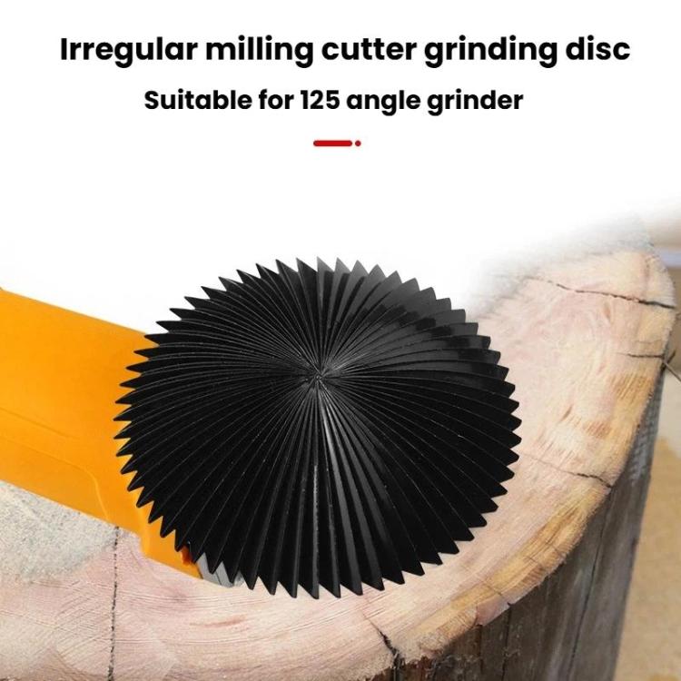 Black serrated milling cutter disc mounted on angle grinder head