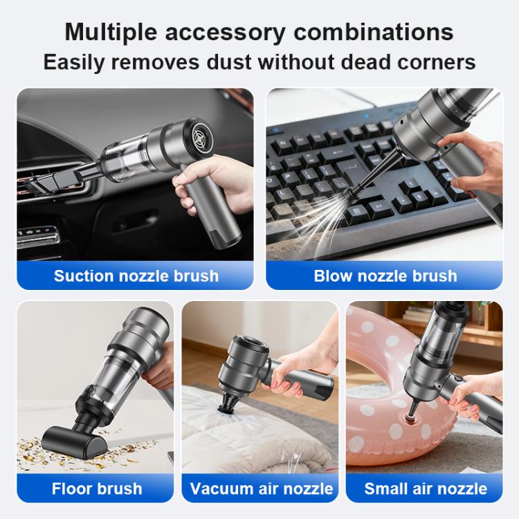 Handheld cordless vacuum with detachable brush and air nozzles for detailed cleaning