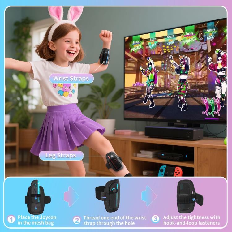 Wrist and leg strap accessories with black Joy-Con attachment modules