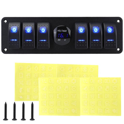 Waterproof Switch Panel For Vehicles And Ships With Digital Voltage Display, Blue