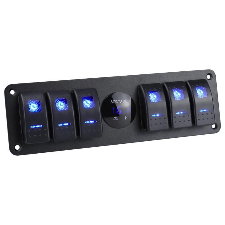 Waterproof Switch Panel For Vehicles And Ships With Digital Voltage Display, Blue