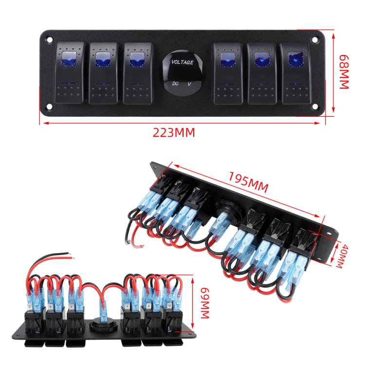 Waterproof Switch Panel For Vehicles And Ships With Digital Voltage Display, Blue