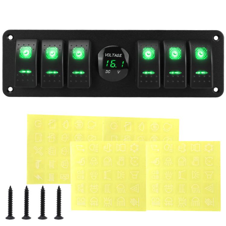 Waterproof Switch Panel With Digital Voltage Display For Vehicles And Ships, Red, Green