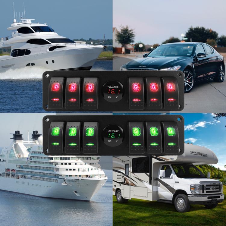 Waterproof Switch Panel With Digital Voltage Display For Vehicles And Ships, Red, Green