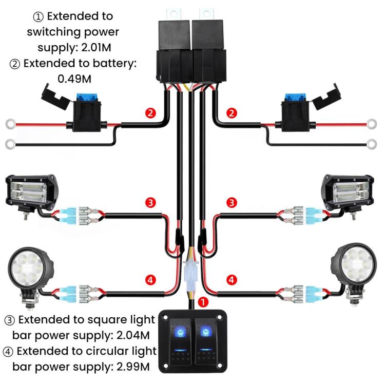 12V Power Switch Control LED Light Strip Wiring Harness Kit With Fuse, 2-key, 3-key, 4-key, 5-key