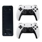 Black handheld console with two white controllers in a paired layout