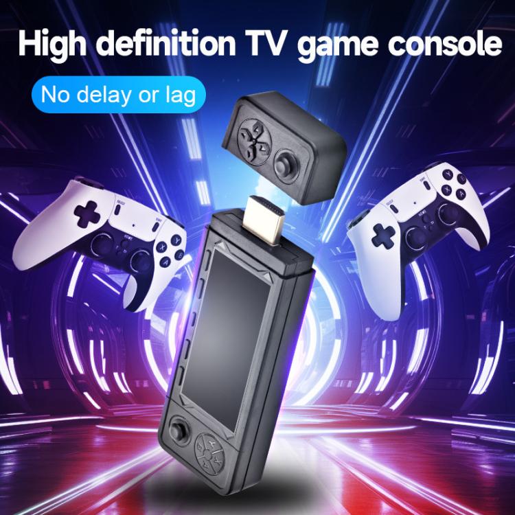 HD TV game console dock with two white wireless controllers