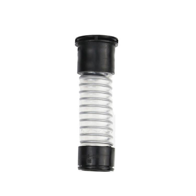Corrugated clear suction hose with black end caps, straight connector piece