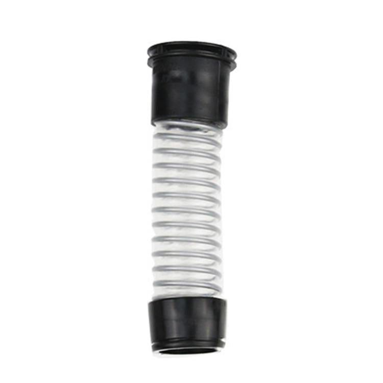 Clear ribbed flexible hose with black collar ends, straight connector