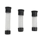 Corrugated clear hose repair piece with black end caps, shown in multiple views