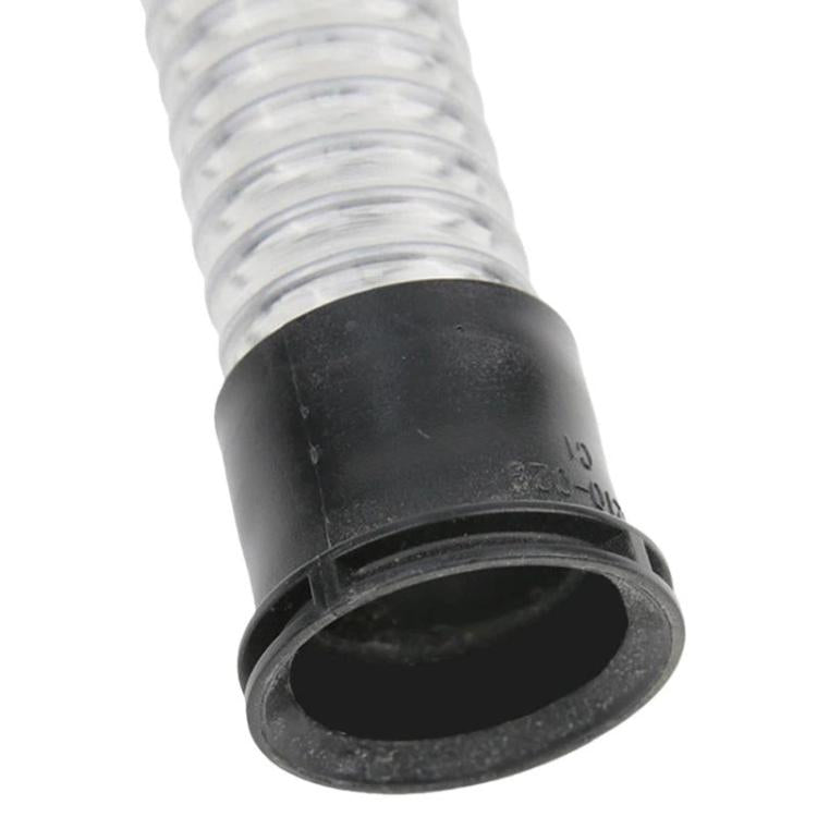 Clear ribbed hose with black rubber flange and open end for vacuum connection