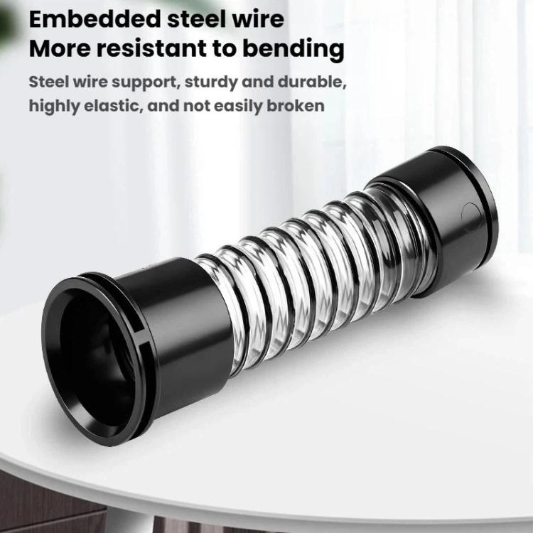 Angled clear corrugated hose repair connector with black end caps
