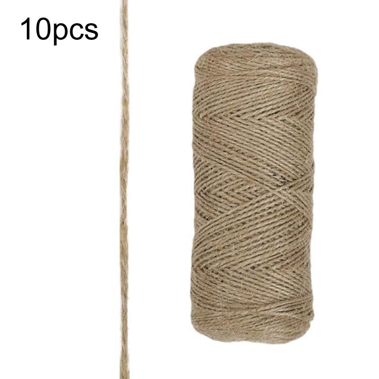 Tan hemp rope roll spool, tightly wound with cross-hatched weave for DIY decor