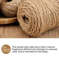 Close-up of tan woven hemp rope coil end on wood surface for crafting