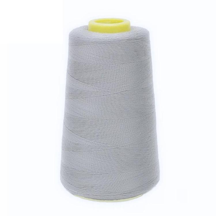 Polyester sewing thread spool, light gray color, fine thread wound on cone