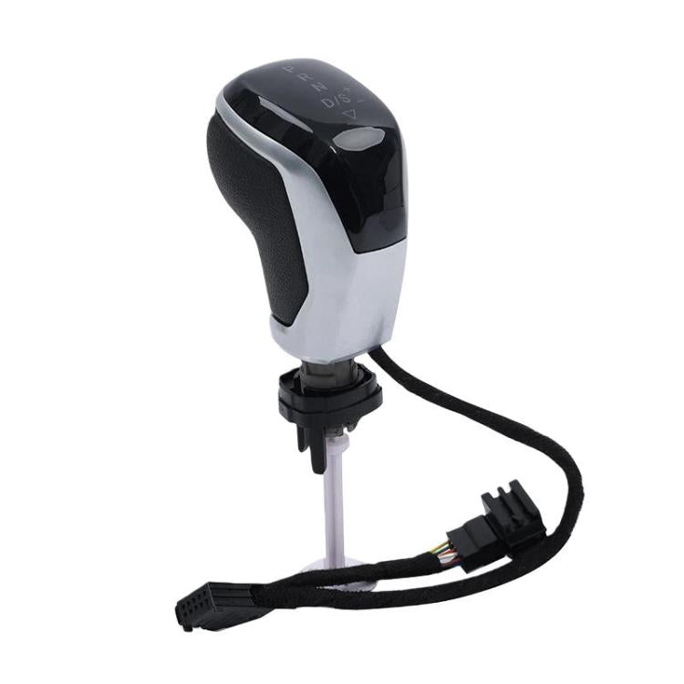 Illuminated LED gear shifter knob with wiring, black and silver shift handle