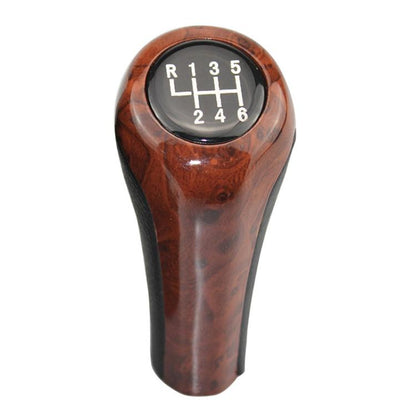 Dark brown wood-grain 6-speed gear shift knob with black grip