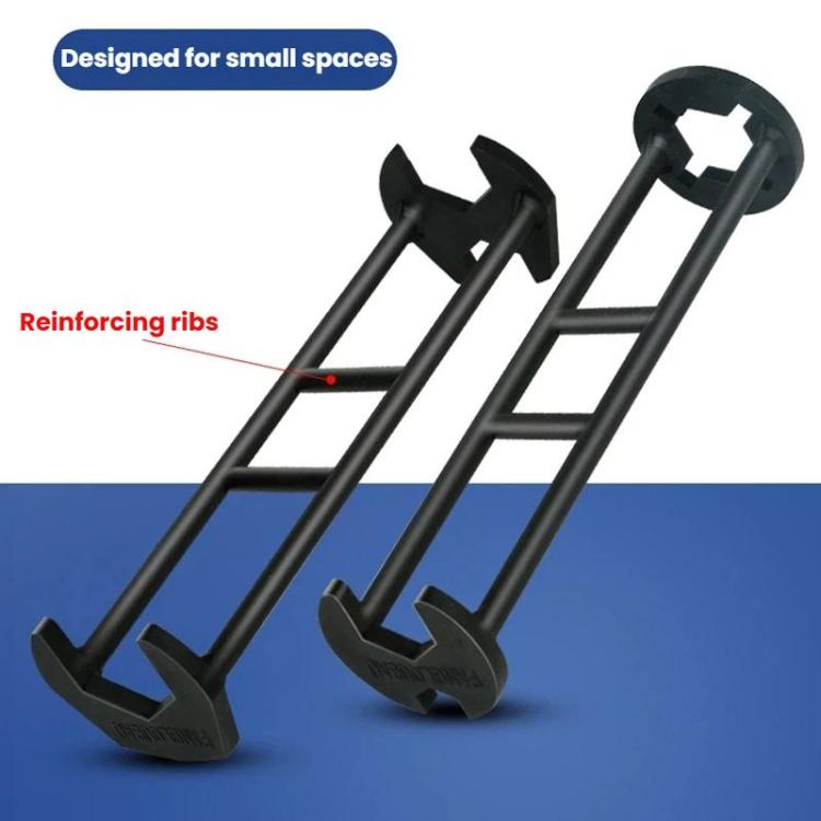 Black multi-function faucet wrench set with reinforcing ribs and multiple bayonet slots