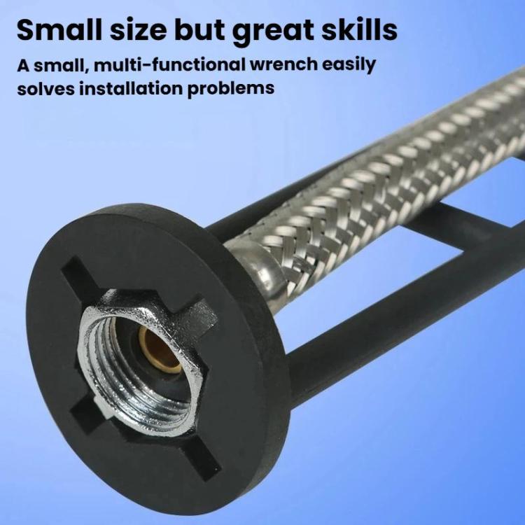 Black wrench end with threaded nut grip for faucet installation and repair