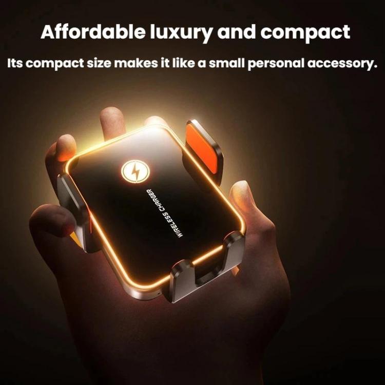 Wireless phone charger mount with illuminated cradle and orange side accents