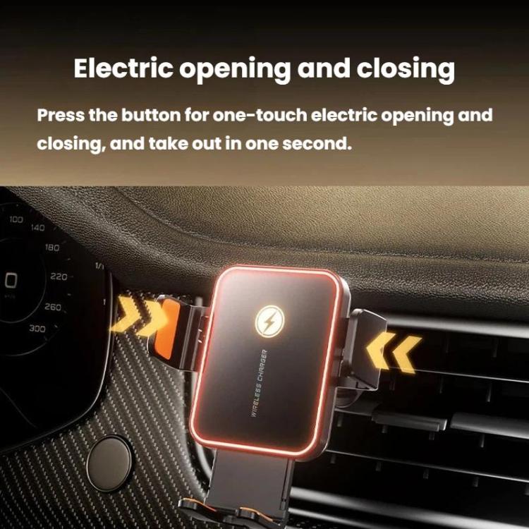 Car vent wireless charger mount with illuminated one-touch opening and closing