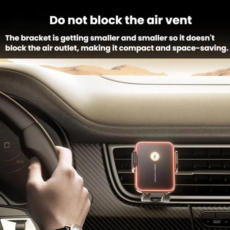 Car air-vent wireless charger mount with compact bracket and vent clamp