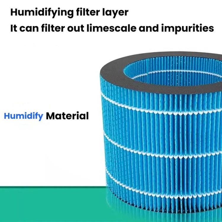 Humidifier filter cartridge with blue pleated layers and black top rim