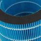 Close-up of blue pleated humidifier filter media with white edge trim